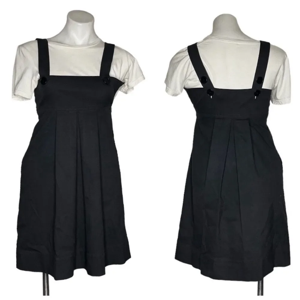 THEORY Black Dress Sleeveless Buttoned Straps Cotton Lycra Womens Size 0